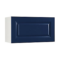 Meuble de cuisine Candide bleu façade 1 porte relevante sur hotte + caisson haut L. 80 cm