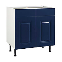 Meuble de cuisine Candide bleu façades 2 portes 2 tiroirs + caisson bas L. 80 cm