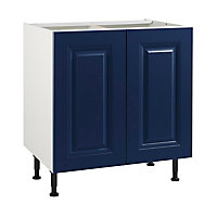 Meuble de cuisine Candide bleu façades 2 portes + caisson bas L. 80 cm