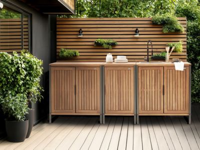 Meuble de cuisine d'extérieur IVREA Marron Bois d'acacia certifié