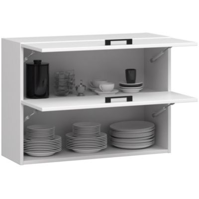Meuble de cuisine double suspendu : 2 portes, 2 étagères, blanc, 80 x 58 x 30 cm