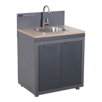 Meuble de cuisine extérieure avec évier double portes acier gris GoodHome Cucino