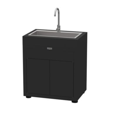Meuble de cuisine extérieure avec évier intégré 80 x 55 cm, acier époxy noir, Le Marquier