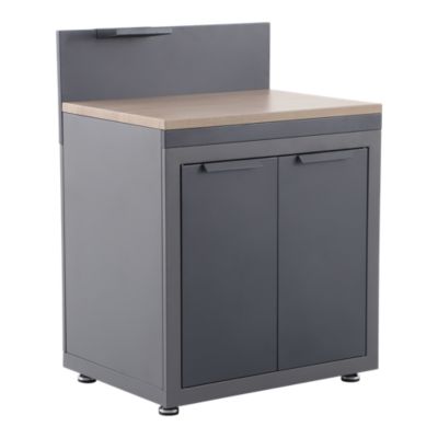 Meuble de cuisine extérieure avec plan de travail effet bois double portes acier gris GoodHome Cucino
