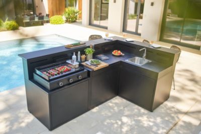 Meuble de cuisine extérieure d'angle en acier noir avec comptoir bar Forge Adour