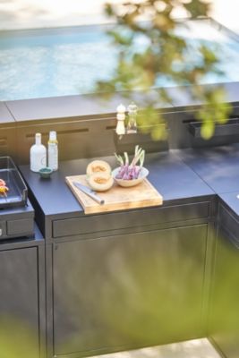 Meuble de cuisine extérieure desserte en acier noir avec comptoir bar Forge Adour