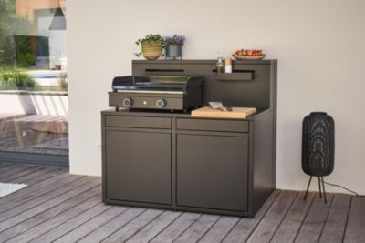 Meuble de cuisine extérieure en acier noir avec comptoir bar Forge Adour