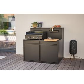 Meuble de cuisine extérieure en acier noir avec comptoir bar Forge Adour