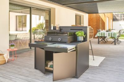 Meuble de cuisine extérieure en acier noir avec comptoir bar Forge Adour