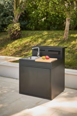 Meuble de cuisine extérieure en acier noir avec évier avec comptoir bar Forge Adour