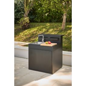 Meuble de cuisine extérieure en acier noir avec évier avec comptoir bar Forge Adour