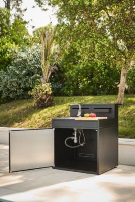 Meuble de cuisine extérieure en acier noir avec évier avec comptoir bar Forge Adour
