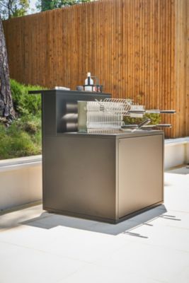 Meuble de cuisine extérieure pour grill 66 cm en acier noir avec comptoir bar Forge Adour