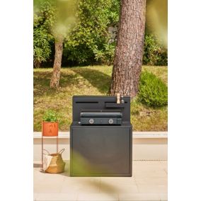 Meuble de cuisine extérieure pour plancha en acier noir avec comptoir bar Forge Adour