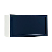 Meuble de cuisine Fog bleu nuit façade 1 porte relevante sur hotte + caisson haut L. 80 cm