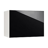 Meuble de cuisine Gossip noir façade 1 porte glissante sur hotte + caisson haut L. 60 cm