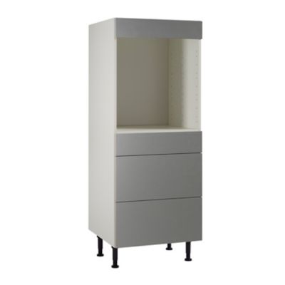 Meuble de cuisine Ice inox façade 1 tiroir 2 casseroliers + bandeau four + caisson 1/2 colonne L. 60 cm