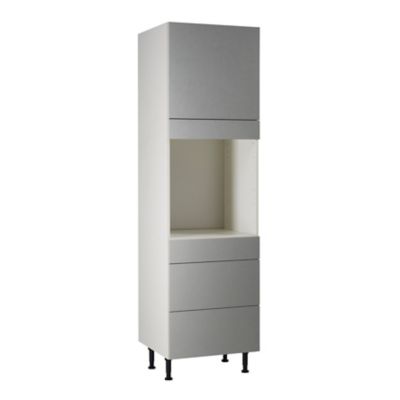 Meuble de cuisine Ice inox façades 1 tiroir 2 casseroliers + porte + bandeau four + caisson colonne L. 60 cm
