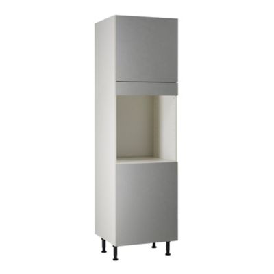 Meuble de cuisine Ice inox façades 2 portes + bandeau four + caisson colonne L. 60 cm