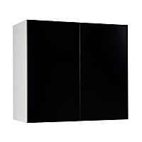 Meuble de cuisine Ice noir façade 1 porte L. 80 cm + caisson haut
