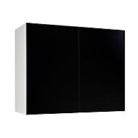 Meuble de cuisine Ice noir façade 1 porte L. 90 cm + caisson haut