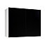 Meuble de cuisine Ice noir façade 1 porte L. 90 cm + caisson haut