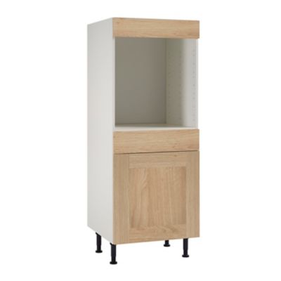 Meuble de cuisine Kadral bois façade 1 porte 1 tiroir + bandeau four + caisson 1/2 colonne L. 60 cm