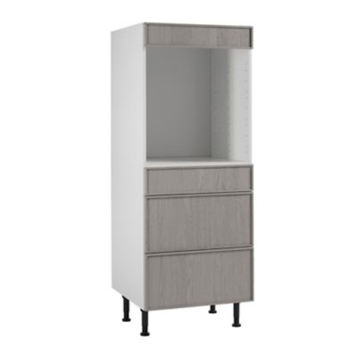 Meuble de cuisine Kontour gris façade 1 tiroir 2 casseroliers + bandeau four + caisson 1/2 colonne L. 60 cm