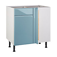 Meuble de cuisine Sixties bleu d'angle façade 1 porte 1 tiroir + kit fileur + caisson bas L. 80 cm