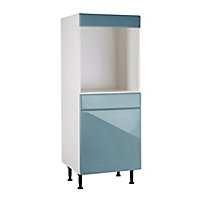 Meuble de cuisine Sixties bleu façade 1 porte 1 tiroir + bandeau four + caisson 1/2 colonne L. 60 cm