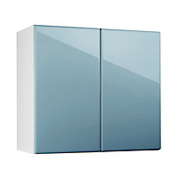 Meuble de cuisine Sixties bleu façade 1 porte L. 80 cm + caisson haut