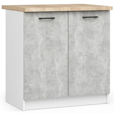 Meuble de cuisine sur pied : 2 portes, 2 étagères, blanc / béton,80 x 85 x 46 cm