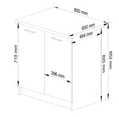 Meuble de cuisine sur pied : 2 portes, 2 étagères, blanc / graphite brillant, 80 x 85 x 46 cm
