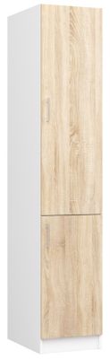 Meuble de cuisine sur pied : 2 portes, 6 étagères, blanc / Chêne Sonoma, 40 x 205 x 55 cm