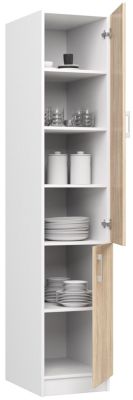 Meuble de cuisine sur pied : 2 portes, 6 étagères, blanc / Chêne Sonoma, 40 x 205 x 55 cm