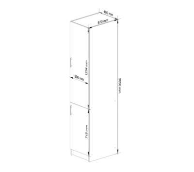 Meuble de cuisine sur pied : 2 portes, 6 étagères, blanc / Chêne Sonoma, 40 x 205 x 55 cm