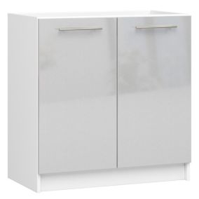 Meuble de cuisine sur pied : 2 portes, blanc / brillant métallisé, 80 x 82 x 46 cm