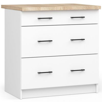 Meuble de cuisine sur pied : 3 tiroirs, blanc,80 x 85 x 46 cm
