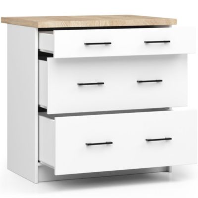 Meuble de cuisine sur pied : 3 tiroirs, blanc,80 x 85 x 46 cm