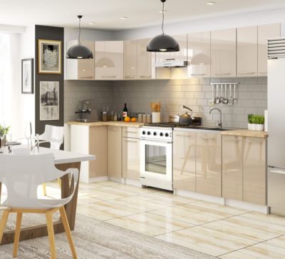 Meuble de cuisine sur pied : 3 tiroirs, blanc / cappuccino brillant,80 x 85 x 46 cm