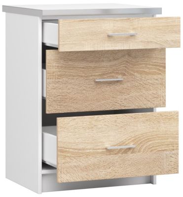 Meuble de cuisine sur pied : 3 tiroirs, blanc / Chêne Sonoma, 60 x 82 x 44,5 cm