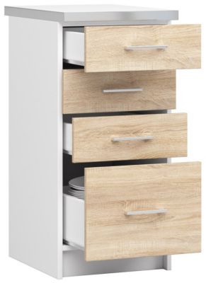 Meuble de cuisine sur pied : 4 tiroirs, blanc / Chêne Sonoma, 40 x 82 x 44,5 cm