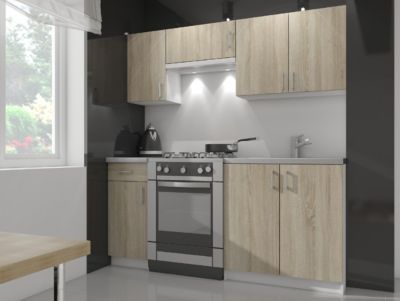 Meuble de cuisine sur pied : 4 tiroirs, blanc / Chêne Sonoma, 40 x 82 x 44,5 cm