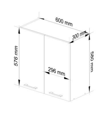 Meuble de cuisine suspendu : 2 portes, 2 étagères, blanc, 60 x 58 x 30 cm