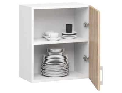 Meuble de cuisine suspendue : 1 porte, 2 étagères, blanc / Chêne Sonoma, 50 x 58 x 30,5 cm