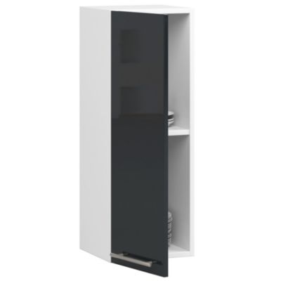 Meuble de cuisine suspendue : 1 porte, 2 étagères, blanc / graphite brillant, 30 x 72 x 30 cm