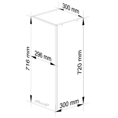 Meuble de cuisine suspendue : 1 porte, 2 étagères, blanc / graphite brillant, 30 x 72 x 30 cm