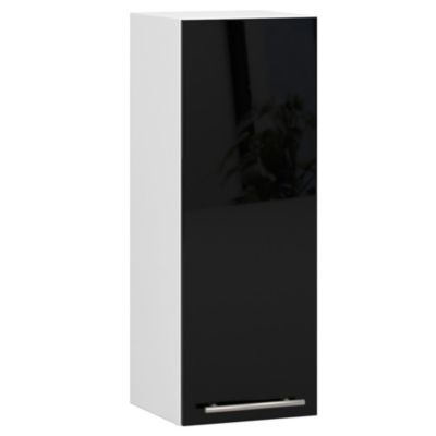 Meuble de cuisine suspendue : 1 porte, 2 étagères, blanc / noir brillant, 30 x 72 x 30 cm