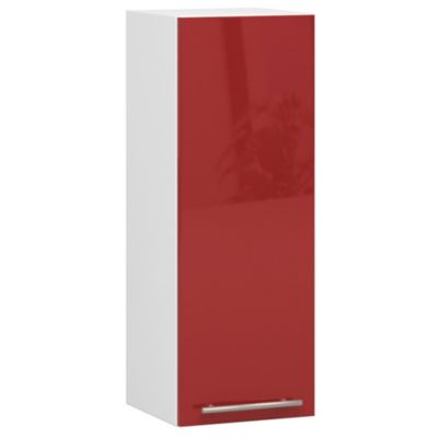Meuble de cuisine suspendue : 1 porte, 2 étagères, blanc / rouge brillant, 30 x 72 x 30 cm