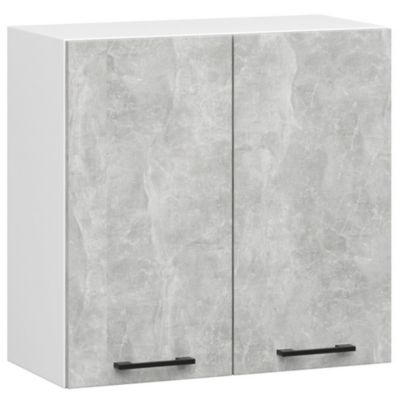 Meuble de cuisine suspendue : 2 portes, 2 étagères, blanc / béton, 60 x 58 x 30 cm